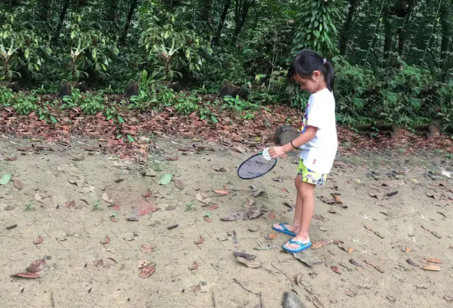 teach kid playing badminton